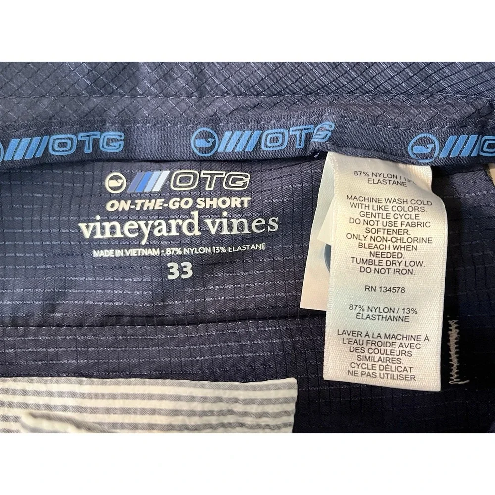 Vineyard Vines On-The-Go Seersucker Shorts Men 33 OTG Performance Navy White NWT